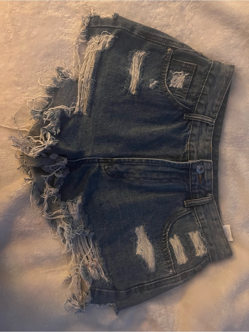 SHEIN Distressed Dark Blue Frayed Denim Shorts